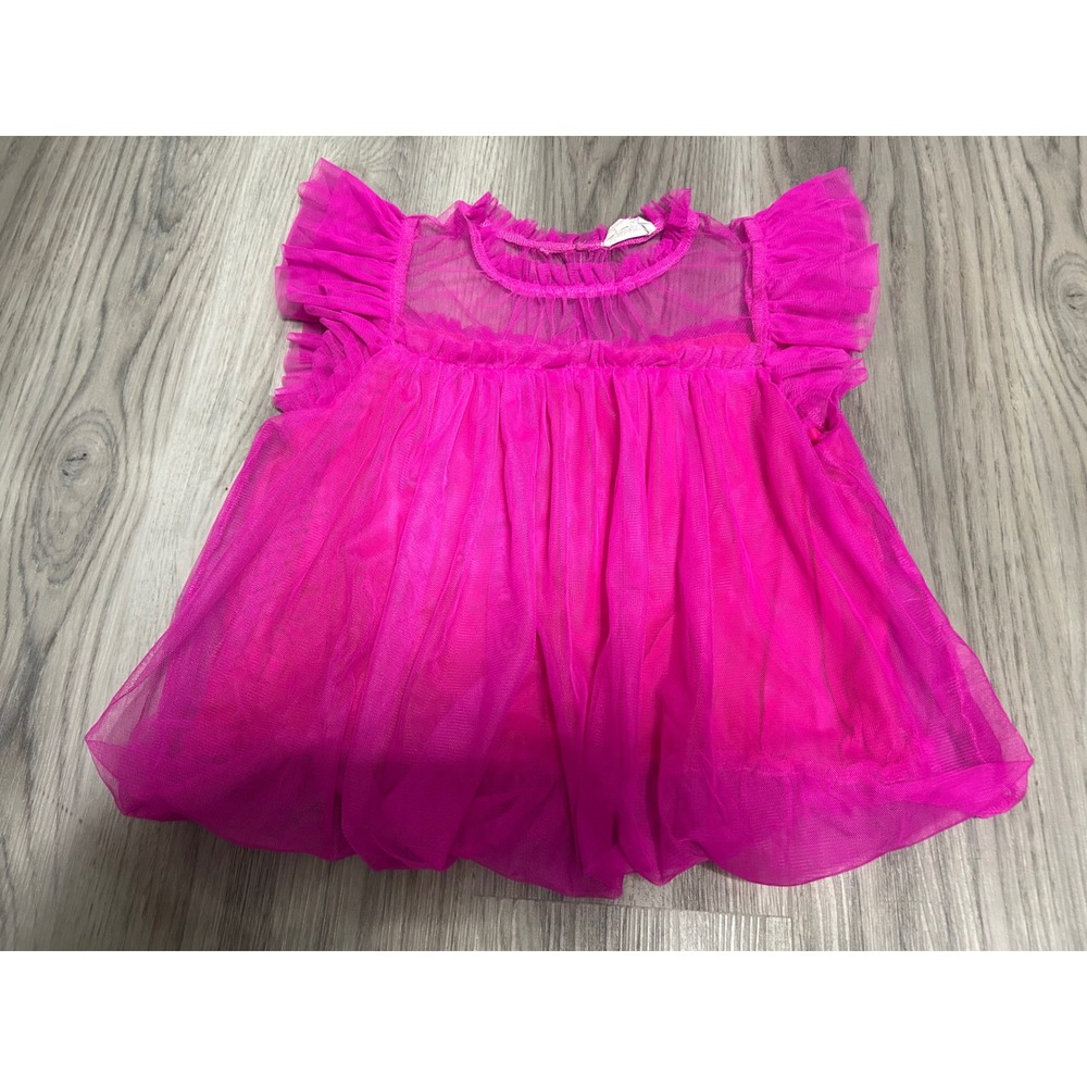 &merci Womens Tulle Ruffle Babydoll Top Polyester Medium Pink Hot Pink Statement